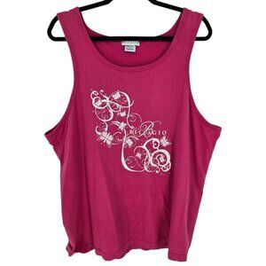 Bellagio womens 2xl Pink white butterfly scroll sleeveless tank top cotton